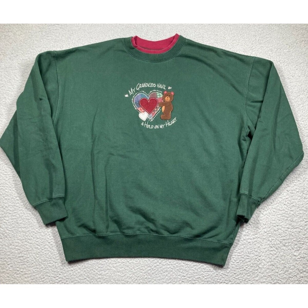 Grandma Sweatshirt Women's XL Green "My Grandkids Have A Hold On My Heart"